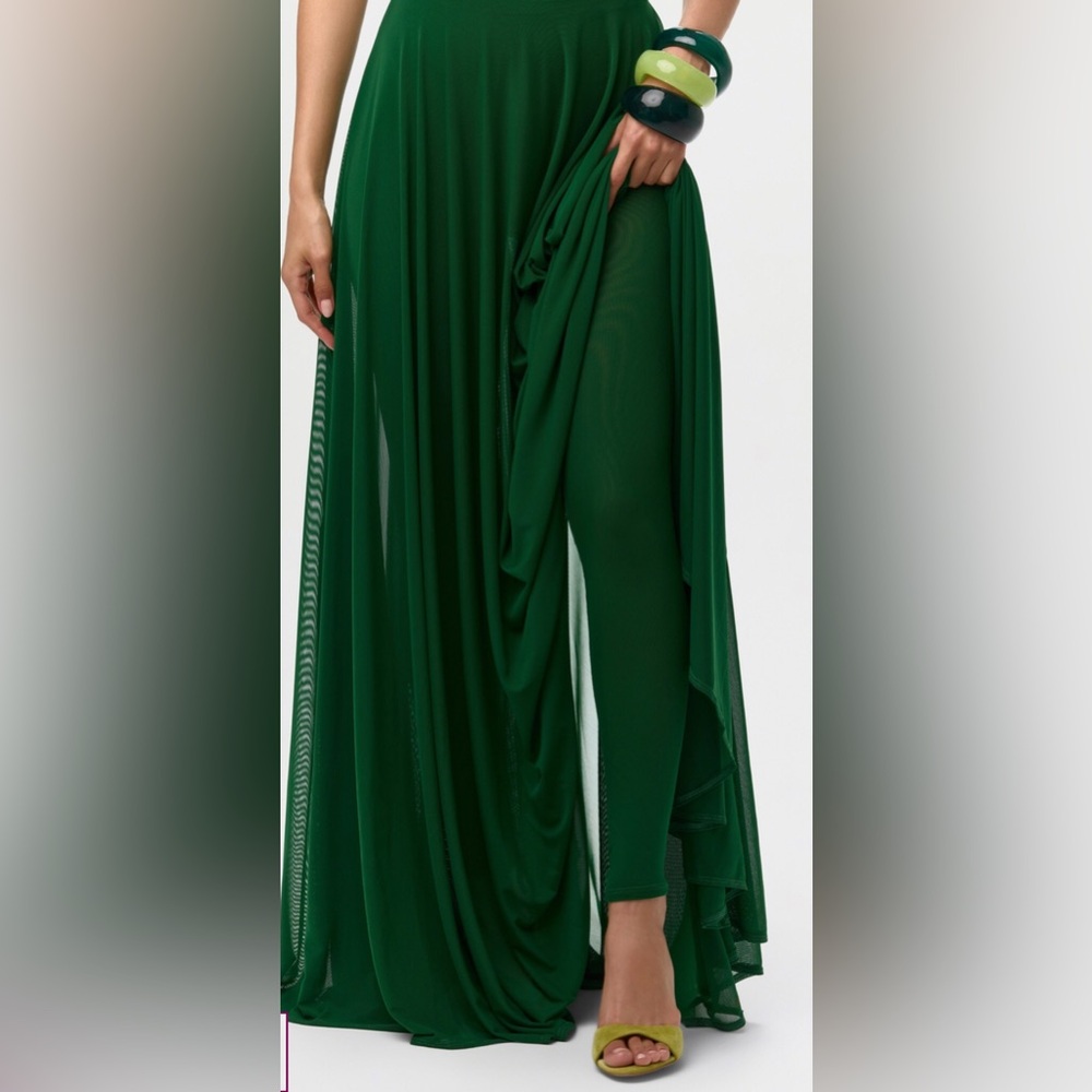 NWT Naked Wardobe Pleated Maxi Skirt Leggings Mesh Long Emerald Green L - Picture 2 of 4